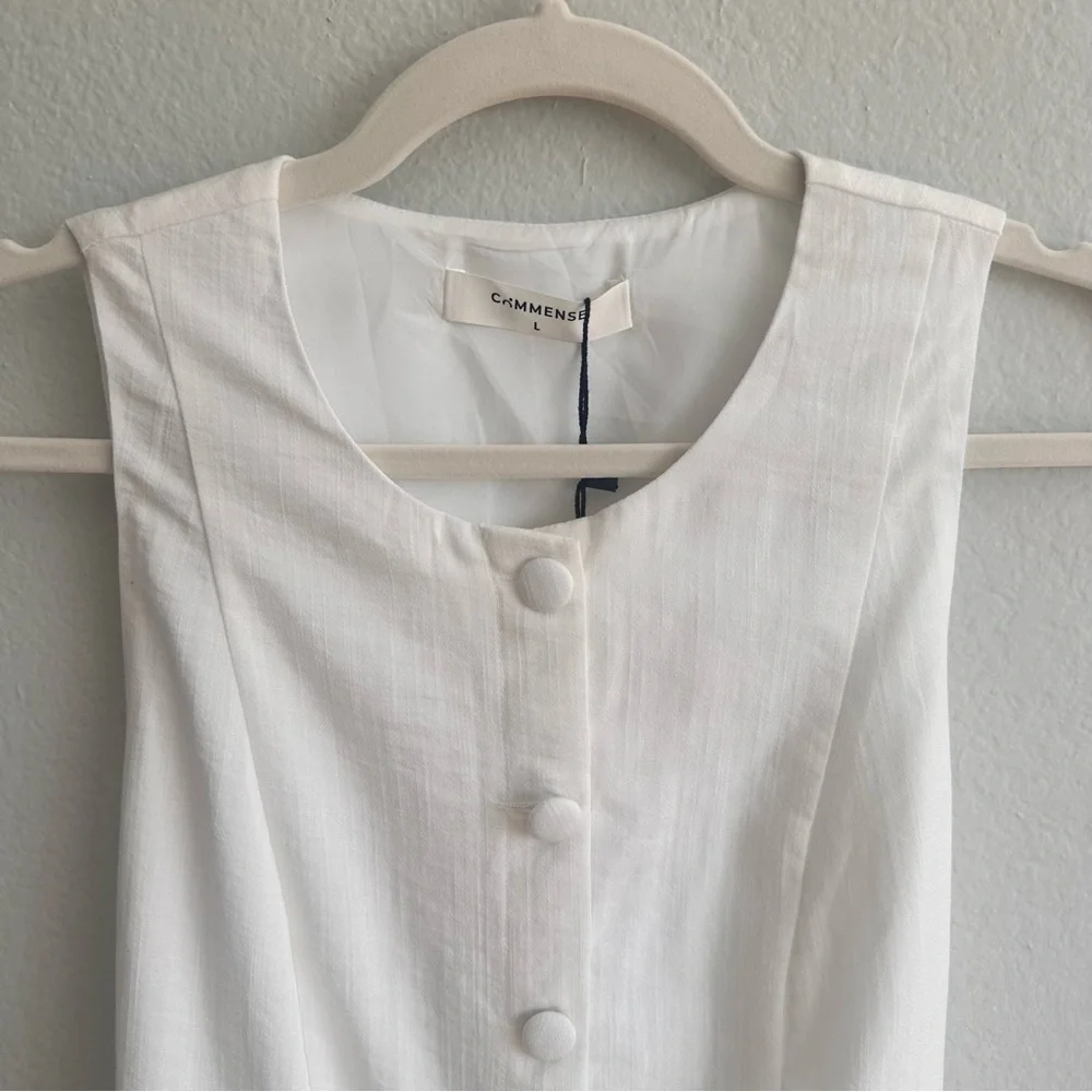 Commense Cotton & Linen Button-Front Sleeveless Dress With Tie NWT Size L - Picture 7 of 9